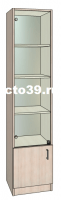Витрина стеклянная односекционная с зеркалом и полками из лДСП ВС-64503